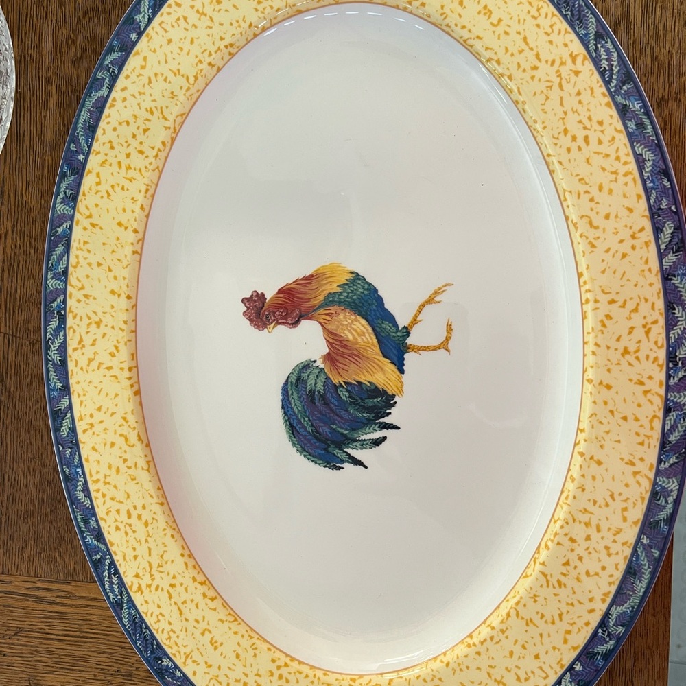 Fitz and Floyd Yellow and Blue Oval Serveware Platter